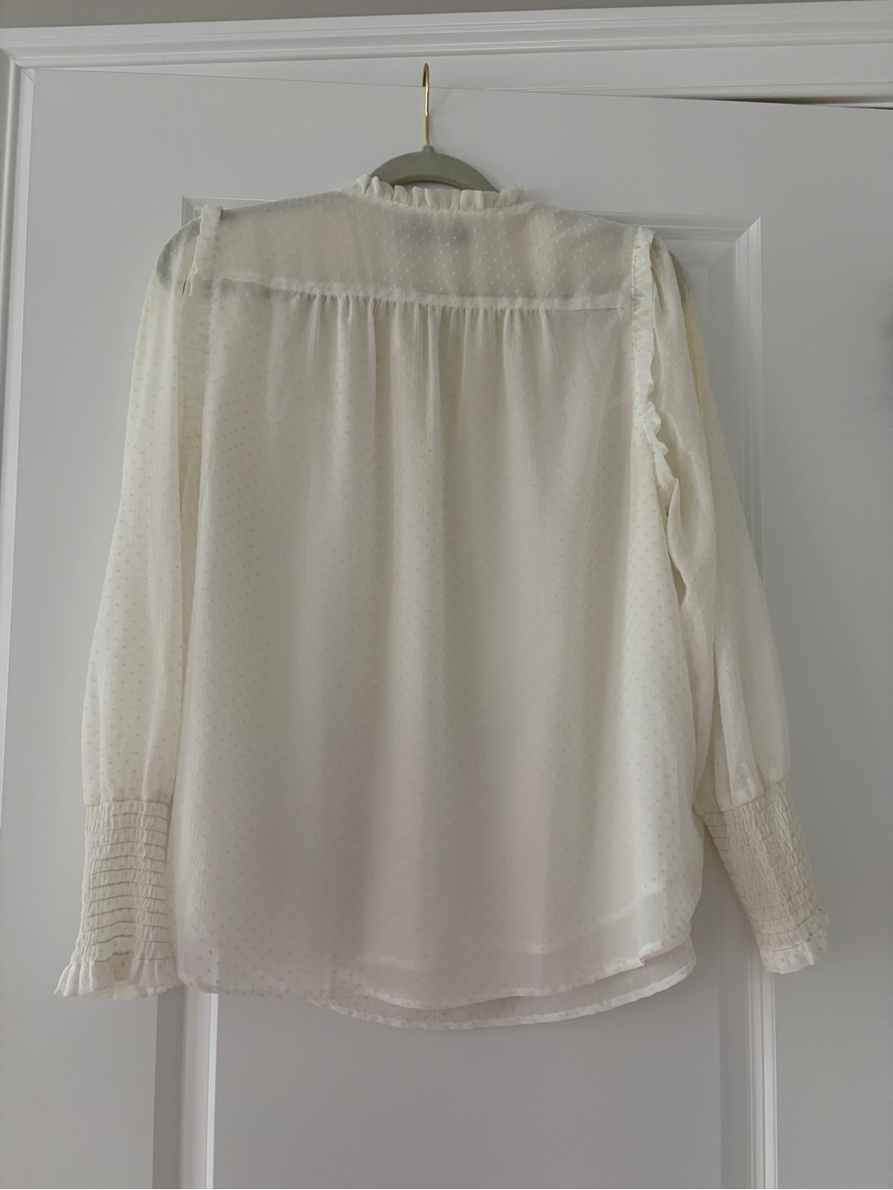 LOFT Cream Dot-Texture Ruffle Yoke Blouse - Picture 6 of 8